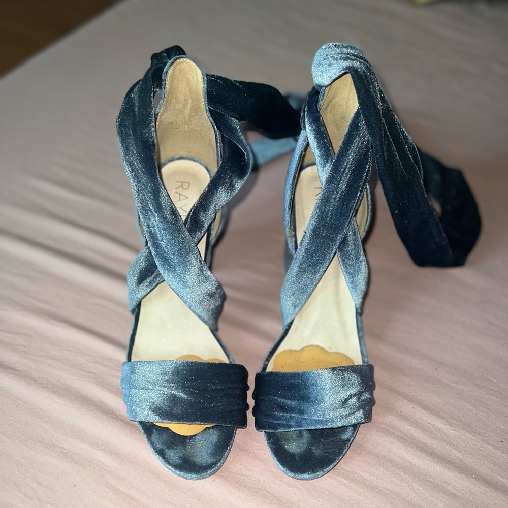 Raye Mia Velvet Blue Strappy Lace Up Heels - Picture 4 of 13